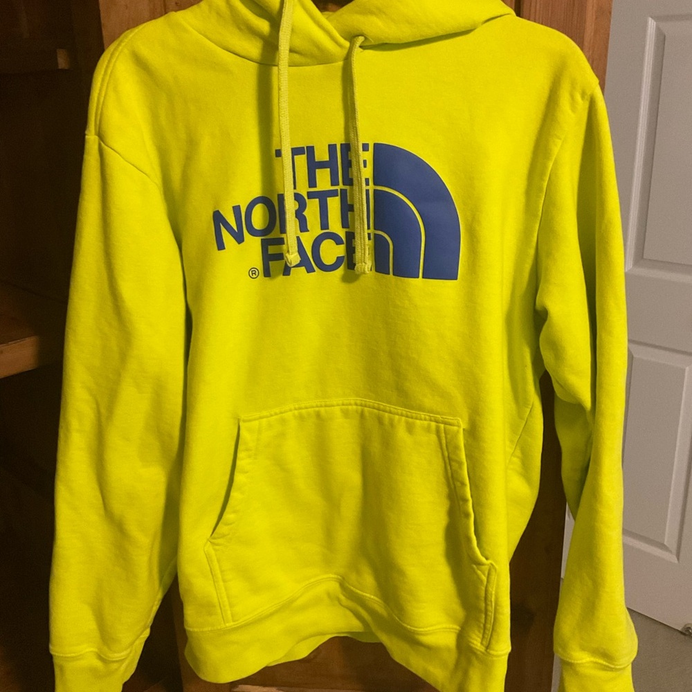 Men's North Face Hoodie - Neon Yellow Size L